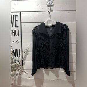 Frank Lyman Sheer Black Blouse With Floral Details. Size 18